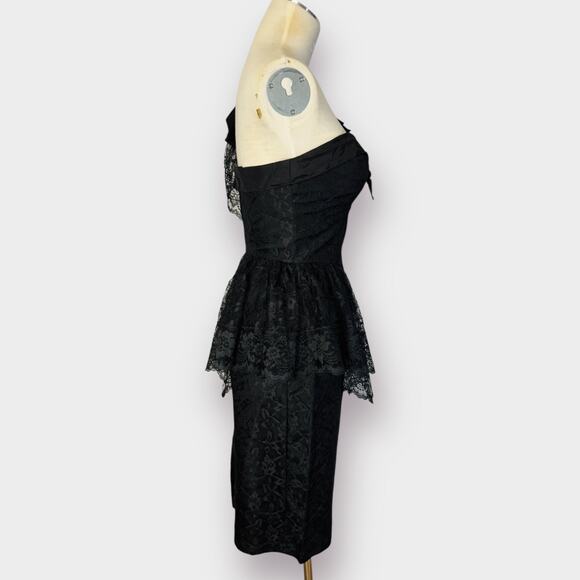 80s Climax Black Lace One Shoulder Party Dress Size XS - Picture 2 of 8